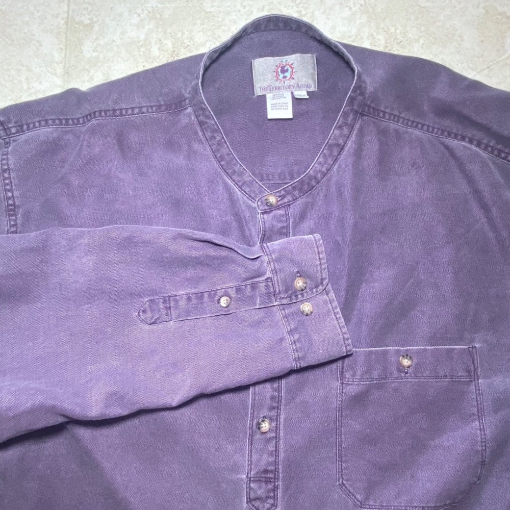 The Territory Ahead Mens XXL Tall Purple Silk Cotton Henley Band Collar Shirt